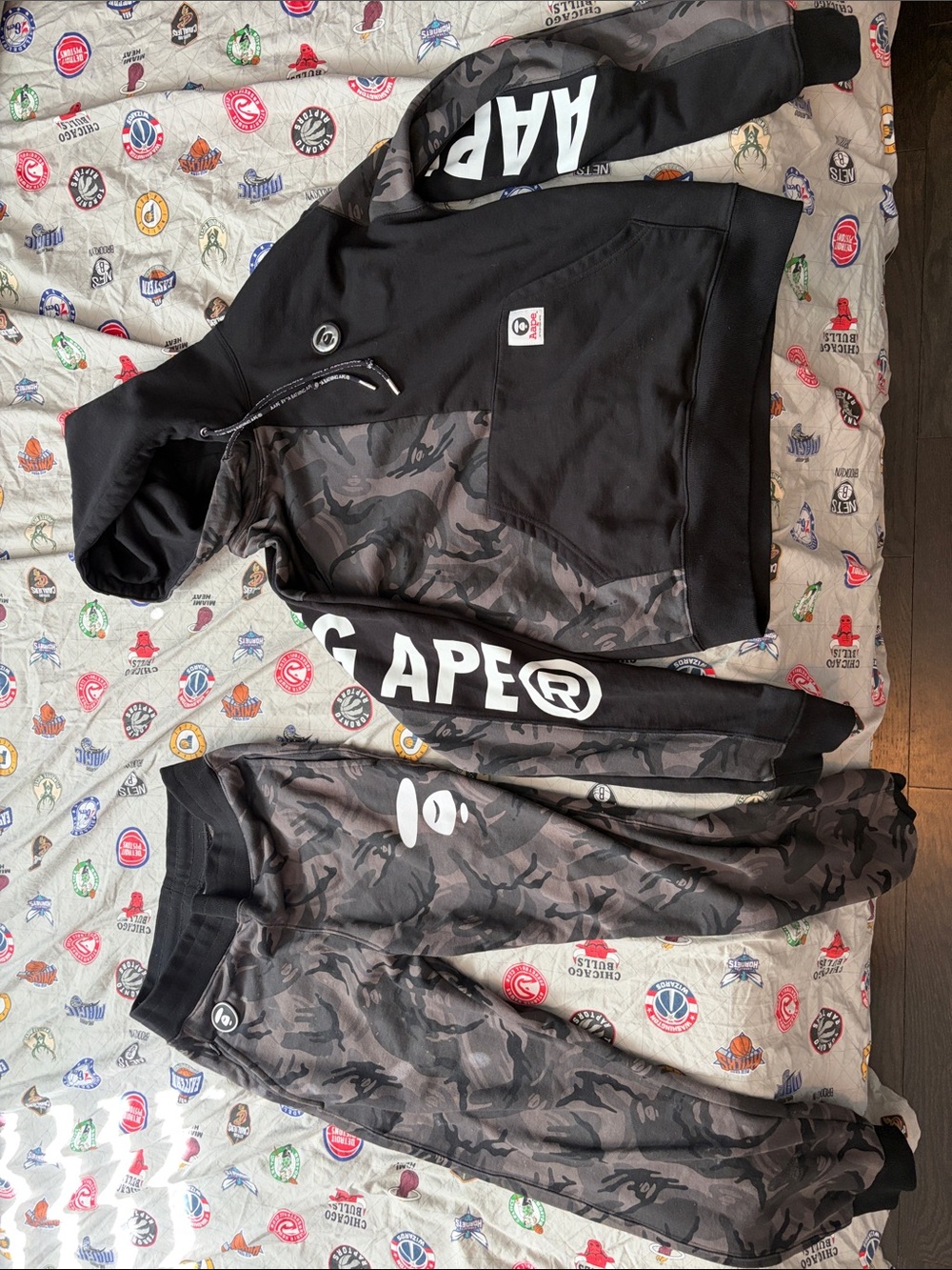 A Bathing Ape Black Camo Men's Hoodie & Joggers Set